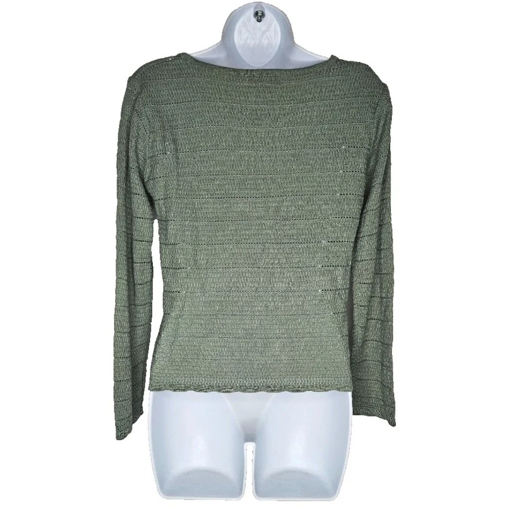 Fortune + Ivy Womens S Sage Green Open Knit Sweater Coastal Boho Minimalist